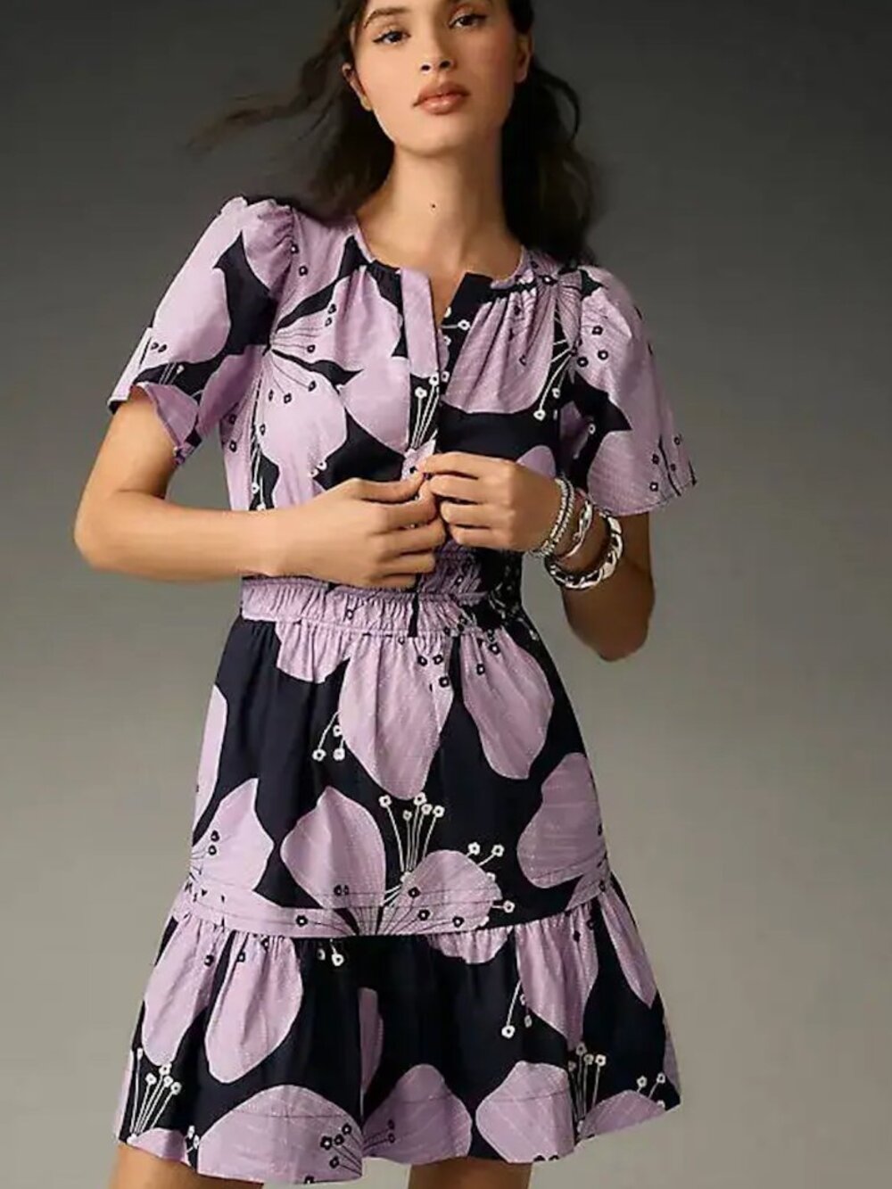 Anthropologie Women's Somerset Mini Dress Purple Floral Print Size Small